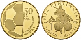 SCHWEIZ - EIDGENOSSENSCHAFT
Gedenkmünzen. 50 Franken 2004 B, Bern. FIFA Centennial. 11.29 g. HMZ 2-1219h. Polierte Platte. FDC / Choice Proof. (~€ 85...