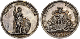 SCHWEIZ - EIDGENOSSENSCHAFT
Medaillen. Silbermedaille 1789. Auf die 450-Jahrfeier der Schlacht zu Laupen. Stempel von C. Fueter. Stehende Helvetia mi...