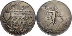 SCHWEIZ - EIDGENOSSENSCHAFT
Medaillen. Silbermedaille 1891. Auf die 600-Jahrfeier der Eidgenossenschaft. Stempel von A. Dubois. 67.3 mm. 149.33 g. Sc...