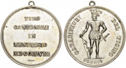 SCHWEIZ - SCHÜTZENTALER UND -MEDAILLEN
Tessin / Ticino. Silbermedaille 1855. Mendrisio. Tiro Cantonale. 10.55 g. Richter (Schützenmedaillen) 1356b. S...