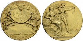 SCHWEIZ - SCHÜTZENTALER UND -MEDAILLEN
Tessin / Ticino. Goldmedaille 1902. Chiasso. Tiro distrettuale. 14.68 g. Richter (Schützenmedaillen) 1424a. Vo...