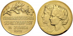 SCHWEIZ - SCHÜTZENTALER UND -MEDAILLEN
Zürich. Goldmedaille 1907. Zürich. Eidgenössisches Schützenfest. 15.20 g. Richter (Schützenmedaillen) 1793a. S...
