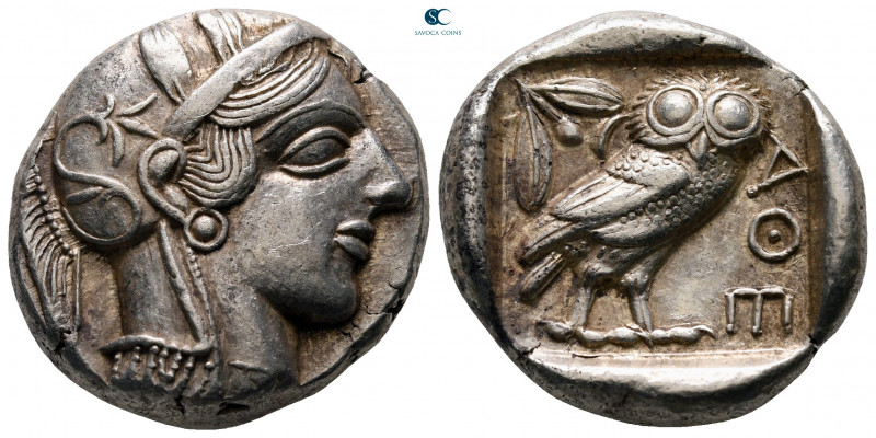 Attica. Athens circa 454-404 BC. 
Tetradrachm AR

24 mm, 17,14 g

Helmeted ...