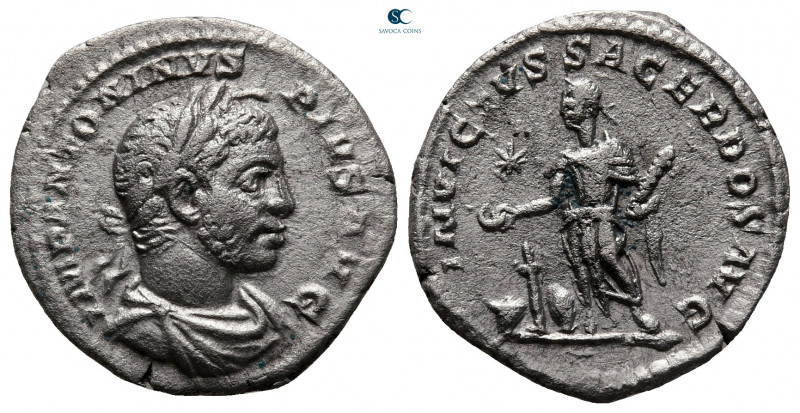 Elagabal AD 218-222. Rome
Denarius AR

19 mm, 2,35 g

IMP ANTONINVS PIVS AV...