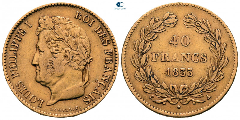 France. Paris. Louis Philippe AD 1830-1848.
40 Francs AV 1833

24 mm, 12,87 g...