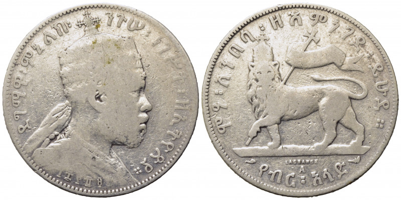 ETIPOPIA. Menelik II (1889-1913). 1/2 Birr Ag (13,70 g). KM#4. MB