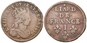 FRANCIA. Luigi XIV (1643-1715). 1 Liard 1656. Cu (3,50 g). qBB