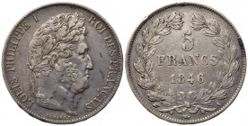 FRANCIA. Luigi Filippo I (1830-1848). 5 Francs 1846 Parigi. Ag. KM#749. BB