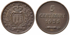 SAN MARINO. Vecchia monetazione (1864-1938) 5 centesimi 1935. Gig. 40; Pag. 380. Cu. BB