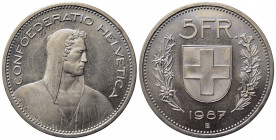 SVIZZERA. Confederazione Elvetica (1968-2022). 5 franchi 1987 B. qFDC