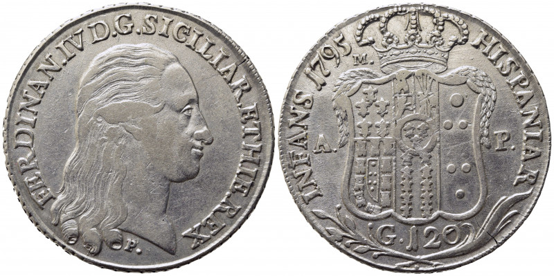 NAPOLI. Ferdinando IV di Borbone (1759-1816). Piastra da 120 grana 1795. Ag. Mag...