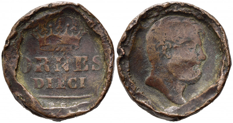 NAPOLI. Ferdinando II di Borbone (1830-1859). 10 Tornesi 1857 AE (28,42 g).Tonde...