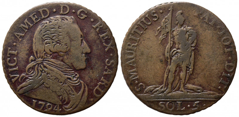 Vittorio Amedeo III (1773-1796). 5 soldi 1794 (g. 4,99). MIR 994a. Mi. NC. BB