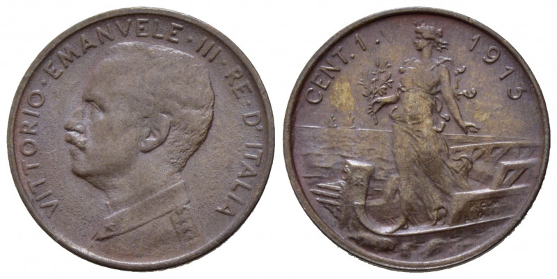 Vittorio Emanuele III (1900-1943). 1 centesimo 1913 "Italia su Prora". SPL+