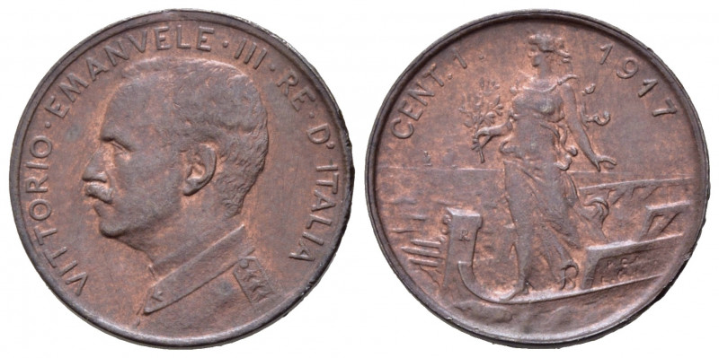 Vittorio Emanuele III (1900-1943). 1 centesimo 1917 "Italia su Prora". qFDC