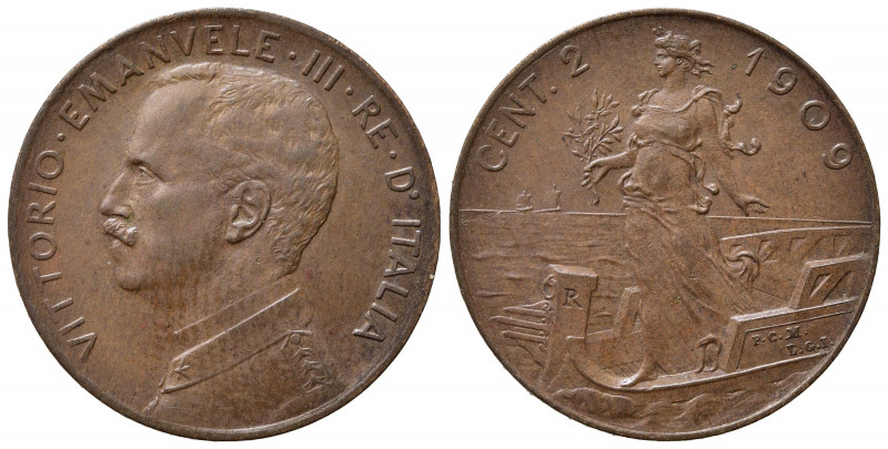 Vittorio Emanuele III, (1900-1943) 2 Centesimi 1909 Roma, Italia su prora. Cu. P...