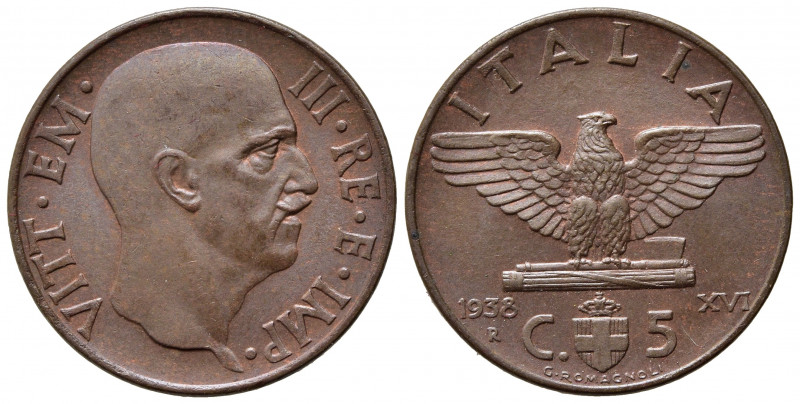 Vittorio Emanuele III (1900-1943) 5 Centesimi 1938 Roma,"Impero". Cu. Pag. 919; ...