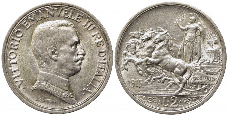 Vittorio Emanuele III (1900-1943). 2 lire 1915 "Quadriga veloce". Ag. Pag. 738; ...