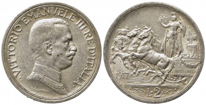 Vittorio Emanuele III (1900-1943). 2 lire 1917 "Quadriga veloce". Ag. Pag. 740; ...