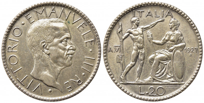 Vittorio Emanuele III (1900-1943). Roma. 20 lire Littore 1927 anno VI Ag (15 g -...