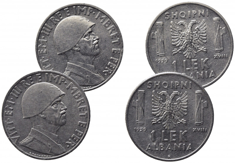 ALBANIA. VITTORIO EMANUELE III, 1939-1943. - Lotto da 2 pezzi da 1 LEK 1939 A. X...