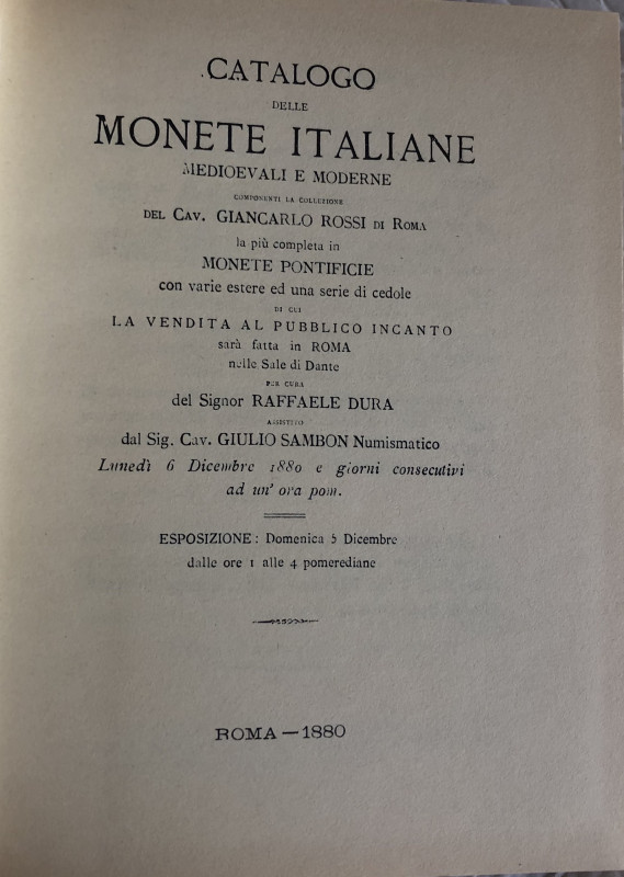 Sambon G. Vatalogo delle Monete Italiane Medioevali e Moderne componenti la Coll...