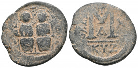 Justin II and Sophia. Cyzicus. AD 565-578. Follis Æ, Near Very Fine
9.4 gr