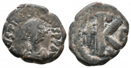 Justinian I. Contantinople. AD 527-565. Æ Half Follis, Very Fine