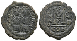 Justin II, with Sophia. 565-578. Æ Follis, Very Fine
15.4 gr