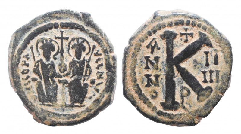 Justin II and Sophia. Theoupolis (Antioch). AD 565-578. Half Follis Æ, Very Fine...