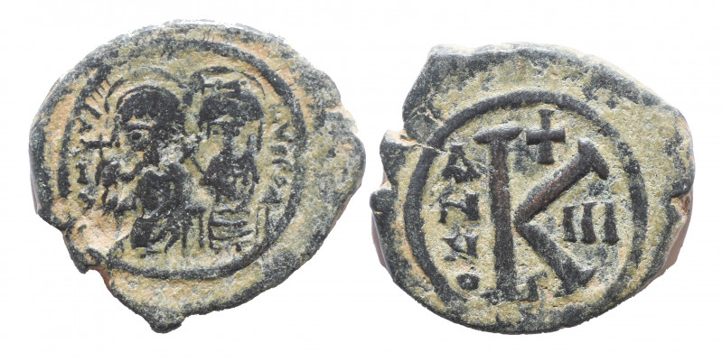 Justin II and Sophia. AD 565-578. Theoupolis (Antioch). Half Follis Æ, Very Fine...