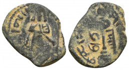 Halab (Aleppo). Time of Abd al-Malik ibn Marwan AH 65-86. Struck AD 690s. Æ Fals, Very Fine
2.2 gr