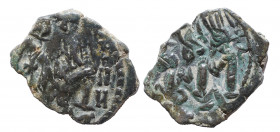 Time of the Rashidun. Uncertain. Pseudo-Byzantine types, imitating a Follis of Constans II. AD 645-647. Fals Æ, Near Very Fine