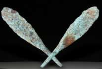 Ancient Bronze Ballistic Arrowhead. Biblical Period, Old Testament. 1200 BC-600 BC. W: 9.1 g / L: 60 mm