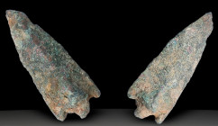 Ancient Bronze Ballistic Arrowhead. Biblical Period, Old Testament. 1200 BC-600 BC. W: 15.62 g / 47 mm