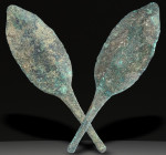 Ancient Bronze Ballistic Arrowhead. Biblical Period, Old Testament. 1200 BC-600 BC. W: 21.06 g / L : 80 m