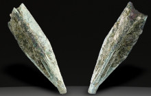 Ancient Bronze Ballistic Arrowhead. Biblical Period, Old Testament. 1200 BC-600 BC. W: 4.18 g / L : 30 mm