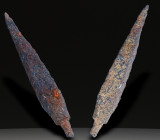 Ancient Bronze Ballistic Arrowhead. Biblical Period, Old Testament. 1200 BC-600 BC. W: 6.18 g / L : 50 mm