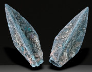 Ancient Bronze Ballistic Arrowhead. Biblical Period, Old Testament. 1200 BC-600 BC. W: 4.5 g / L: 30 mm