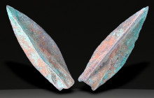 Ancient Bronze Ballistic Arrowhead. Biblical Period, Old Testament. 1200 BC-600 BC. W: 2.6 g / L : 30 mm