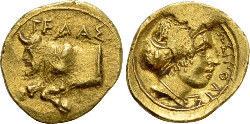 SICILY. Gela. GOLD 1 1/3 Litrai - Tetradrachm (Circa 406-405 BC). 

Obv: Forep...