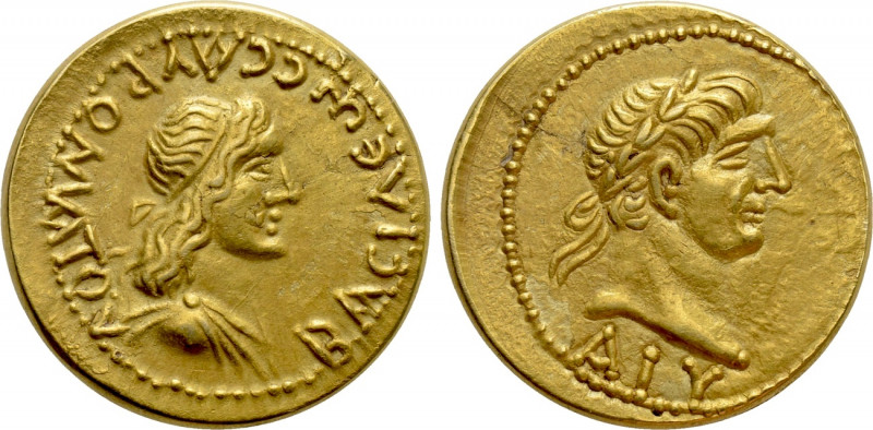 KINGS OF BOSPORUS. Sauromates I with Trajan (93/4-123/4). GOLD Stater. Dated BE ...