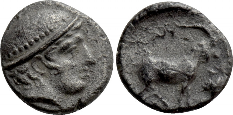 THRACE. Ainos. Diobol (Circa 408-406 BC). 

Obv: Head of Hermes right wearing ...