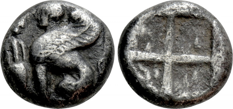 IONIA. Chios. Drachm (Circa 400-380 BC). 

Obv: Sphinx seated left; to left, g...