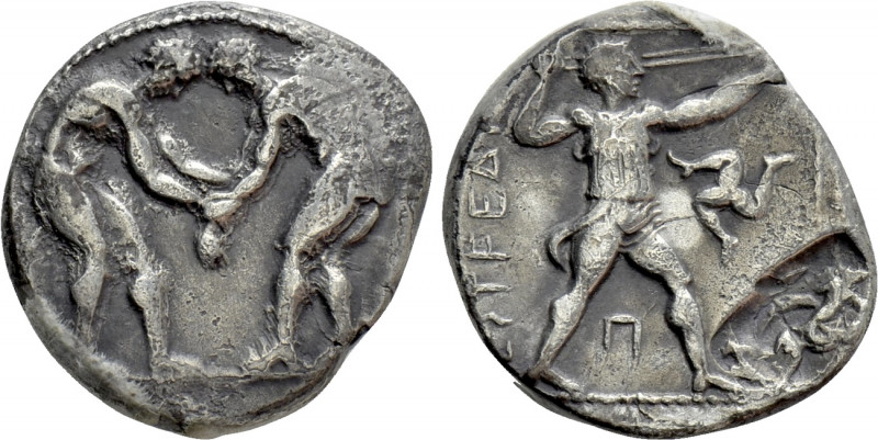 PAMPHYLIA. Aspendos. Stater (Circa 380/75-330/25 BC). 

Obv: Two wrestlers gra...