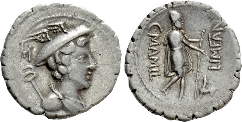 C. MAMILIUS LIMETANUS. Serrate Denarius (82 BC). Rome. 

Obv: Draped bust of M...