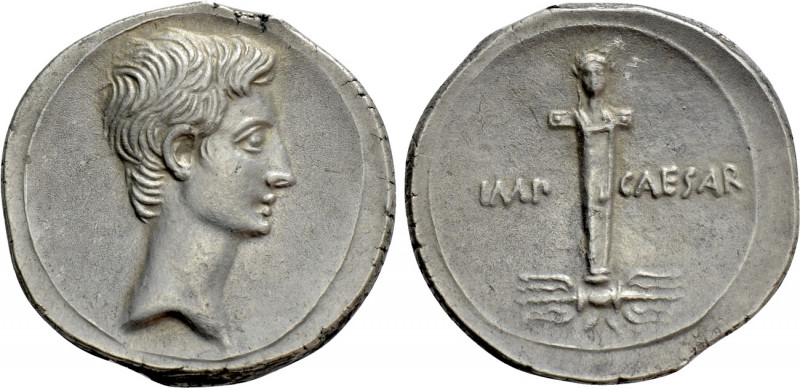 AUGUSTUS (27 BC-AD 14). Denarius. Rome. 

Obv: Bare head of Augustus right.
R...