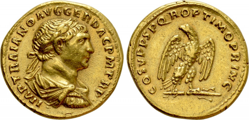 TRAJAN (98-117). GOLD Aureus. Rome. 

Obv: IMP TRAIANO AVG GER DAC P M TR P. ...