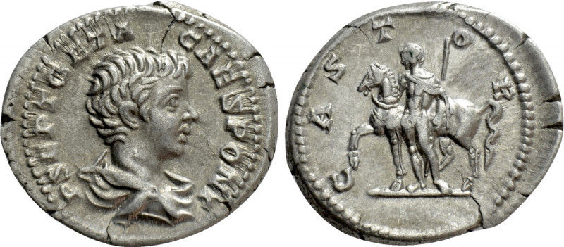 GETA (Caesar, 198-209). Denarius. Rome. 

Obv: P SEPT GETA CAES PONT. 
Barehe...