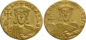 LEO V THE ARMENIAN with CONSTANTINE (813-820). GOLD Solidus. Constantinople